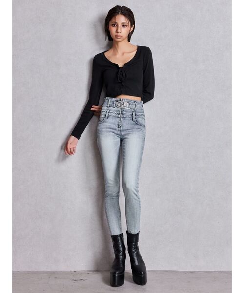 GYDA（ジェイダ）の「ハイウエスト GD bijou MOLDフロントZIPスキニーデニムパンツ（デニムパンツ・レディース・インディゴブルー/ライトブルー・MEDIUM/SMALL/X-SMALL）」の14枚目の写真