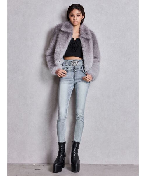 GYDA（ジェイダ）の「ハイウエスト GD bijou MOLDフロントZIPスキニーデニムパンツ（デニムパンツ・レディース・インディゴブルー/ライトブルー・MEDIUM/SMALL/X-SMALL）」の16枚目の写真