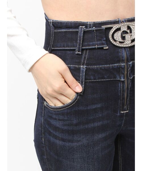 ハイウエスト GD bijou MOLDフロントZIPスキニーデニムパンツ（デニム