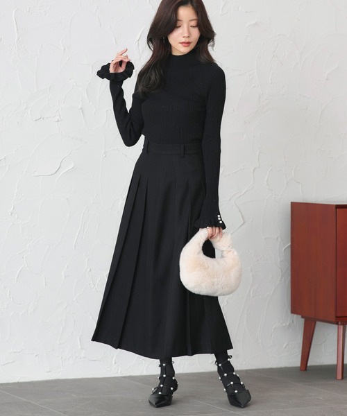 RUIRUE BOUTIQUE(ルイルエブティック)の「ストレッチ | スマートライン スカート ( Bタイプ ) | レディース ロングスカート シンプル きれいめ 大人カジュアル オフィスカジュアル 美脚 プリーツスカート(スカート・レディース・グレイッシュベージュ/ブラック/オフホワイト/チャコールグレー・L/M)」の9枚目の写真