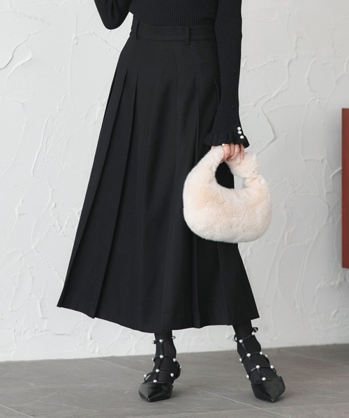 RUIRUE BOUTIQUE(ルイルエブティック)の「ストレッチ | スマートライン スカート ( Bタイプ ) | レディース ロングスカート シンプル きれいめ 大人カジュアル オフィスカジュアル 美脚 プリーツスカート(スカート・レディース・グレイッシュベージュ/ブラック/オフホワイト/チャコールグレー・L/M)」の12枚目の写真