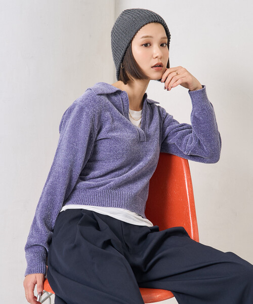 セール】モール スキッパーポロニット/ポロ襟/襟付きニット（ニット