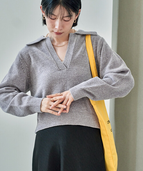 FREAK'S STORE（フリークスストア）の「モール スキッパーポロニット/ポロ襟/襟付きニット（ニット/セーター・レディース・ブラック/オフホワイト/ネイビー/ピンク/ライトグレー/ブルー・ﾌﾘ-）」の4枚目の写真