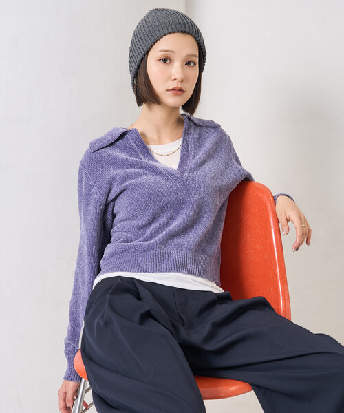 FREAK'S STORE（フリークスストア）の「モール スキッパーポロニット/ポロ襟/襟付きニット（ニット/セーター・レディース・ブラック/オフホワイト/ネイビー/ピンク/ライトグレー/ブルー・ﾌﾘ-）」の9枚目の写真