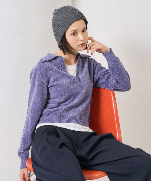 モール スキッパーポロニット/ポロ襟/襟付きニット（ニット/セーター