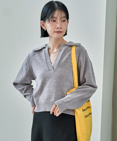 FREAK'S STORE（フリークスストア）の「モール スキッパーポロニット/ポロ襟/襟付きニット（ニット/セーター・レディース・ブラック/オフホワイト/ネイビー/ピンク/ライトグレー/ブルー・ﾌﾘ-）」の19枚目の写真