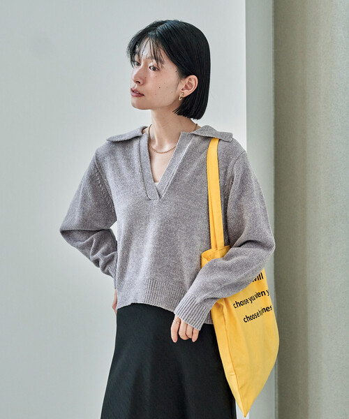 FREAK'S STORE（フリークスストア）の「モール スキッパーポロニット/ポロ襟/襟付きニット（ニット/セーター・レディース・ブラック/オフホワイト/ネイビー/ピンク/ライトグレー/ブルー・ﾌﾘ-）」の20枚目の写真