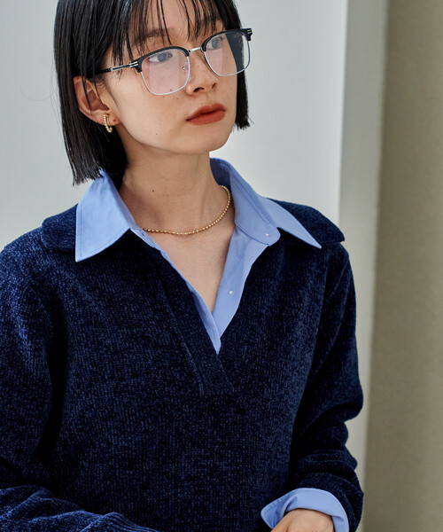 セール】モール スキッパーポロニット/ポロ襟/襟付きニット(ニット セール】モール スキッパーポロニット/ポロ襟/襟付きニット(ニット