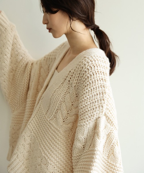 select MOCA Et（セレクトモカエト）の「【Et】Cable wide cardigan（カーディガン/ボレロ・レディース・チャコール/モカ/アイボリー・FREE）」の15枚目の写真