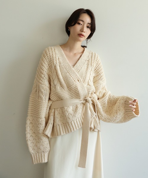 select MOCA Et（セレクトモカエト）の「【Et】Cable wide cardigan（カーディガン/ボレロ・レディース・チャコール/モカ/アイボリー・FREE）」の8枚目の写真