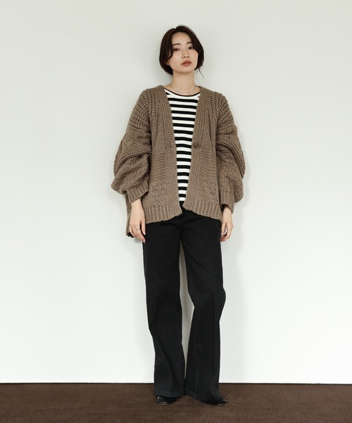 select MOCA Et（セレクトモカエト）の「【Et】Cable wide cardigan（カーディガン/ボレロ・レディース・チャコール/モカ/アイボリー・FREE）」の4枚目の写真