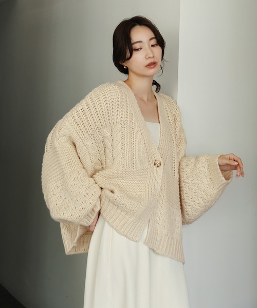 select MOCA Et（セレクトモカエト）の「【Et】Cable wide cardigan（カーディガン/ボレロ・レディース・チャコール/モカ/アイボリー・FREE）」の12枚目の写真