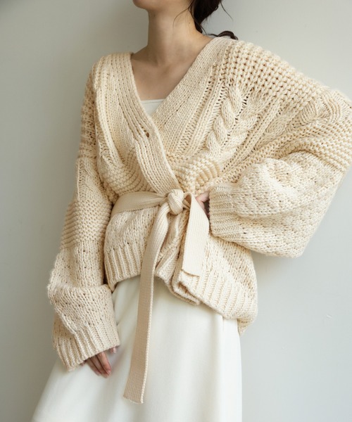 select MOCA Et（セレクトモカエト）の「【Et】Cable wide cardigan（カーディガン/ボレロ・レディース・チャコール/モカ/アイボリー・FREE）」の6枚目の写真