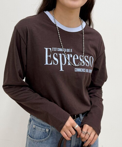 fredy emue（フレディエミュ）の「FLAVOR リンガーロンTシャツ（Tシャツ/カットソー・レディース・ダークブラウン/ベージュ/アイボリー・38）」の16枚目の写真