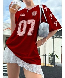 Y2K 運動型　オーバーサイズ　リボンプリント　トップス