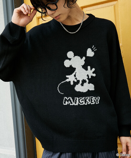PUBLUX（パブリュクス）の「別注 ”DISNEY MICKEY MOUSE" SHADOW KNIT/"ディズニー ミッキーマウス"ジャガードニット (限定展開)（ニット/セーター・メンズ・ネイビー/ブラウン/ブラック・S/M/L）」の5枚目の写真