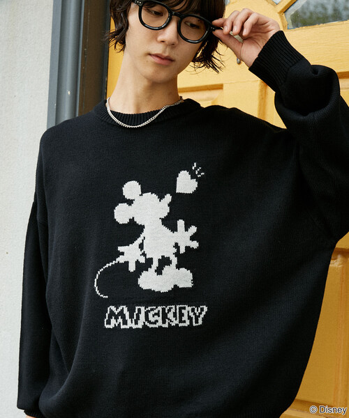 PUBLUX（パブリュクス）の「別注 ”DISNEY MICKEY MOUSE" SHADOW KNIT/"ディズニー ミッキーマウス"ジャガードニット (限定展開)（ニット/セーター・メンズ・ネイビー/ブラウン/ブラック・S/M/L）」の7枚目の写真
