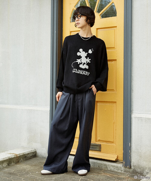 PUBLUX（パブリュクス）の「別注 ”DISNEY MICKEY MOUSE" SHADOW KNIT/"ディズニー ミッキーマウス"ジャガードニット (限定展開)（ニット/セーター・メンズ・ネイビー/ブラウン/ブラック・S/M/L）」の8枚目の写真