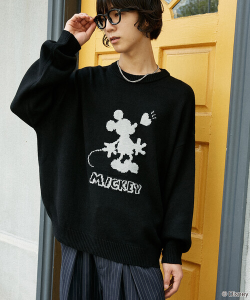 PUBLUX（パブリュクス）の「別注 ”DISNEY MICKEY MOUSE" SHADOW KNIT/"ディズニー ミッキーマウス"ジャガードニット (限定展開)（ニット/セーター・メンズ・ネイビー/ブラウン/ブラック・S/M/L）」の10枚目の写真