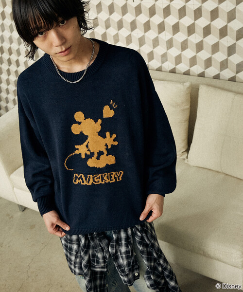 PUBLUX（パブリュクス）の「別注 ”DISNEY MICKEY MOUSE" SHADOW KNIT/"ディズニー ミッキーマウス"ジャガードニット (限定展開)（ニット/セーター・メンズ・ネイビー/ブラウン/ブラック・S/M/L）」の12枚目の写真