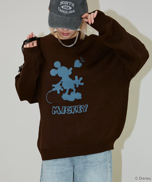 PUBLUX（パブリュクス）の「別注 ”DISNEY MICKEY MOUSE" SHADOW KNIT/"ディズニー ミッキーマウス"ジャガードニット (限定展開)（ニット/セーター・メンズ・ネイビー/ブラウン/ブラック・S/M/L）」の19枚目の写真