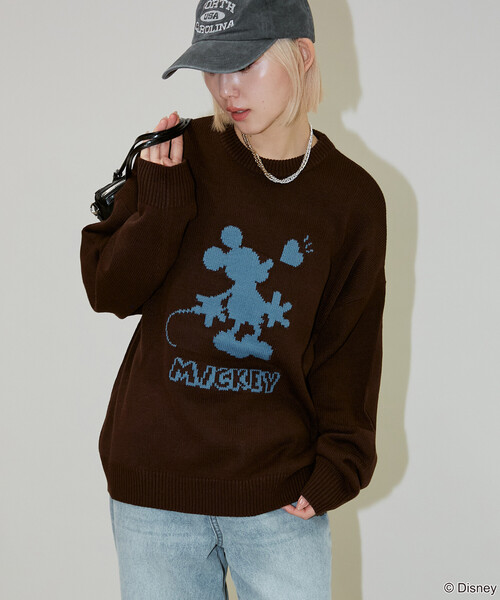 PUBLUX（パブリュクス）の「別注 ”DISNEY MICKEY MOUSE" SHADOW KNIT/"ディズニー ミッキーマウス"ジャガードニット (限定展開)（ニット/セーター・メンズ・ネイビー/ブラウン/ブラック・S/M/L）」の20枚目の写真