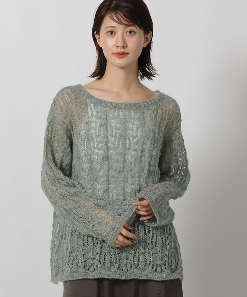 LAKOLE(ラコレ)の「7ゲージスカシ柄ニットプルオーバー / 596071(ニット/セーター・レディース・アイボリー/チャコールグレー/グリーン/ラベンダー・FREE)」の4枚目の写真