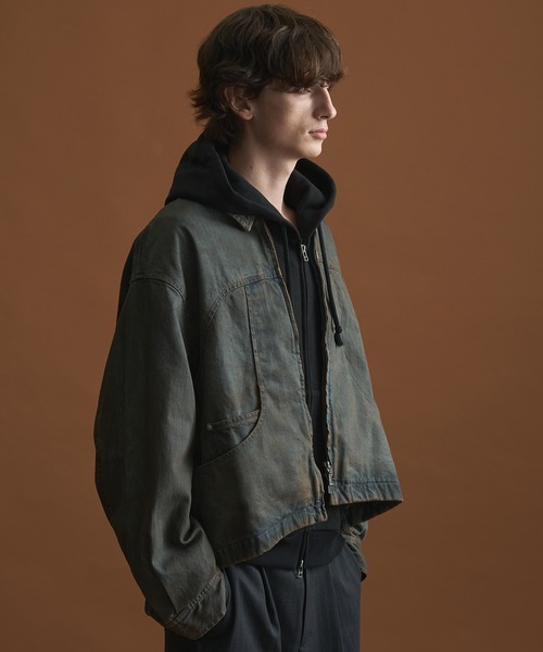 PUBLIC DENIM BLEACH BLOUSON/ヴィンテージライクデニムジップブルゾン