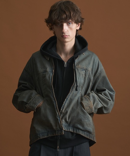 PUBLIC DENIM BLEACH BLOUSON/ヴィンテージライクデニムジップブルゾン