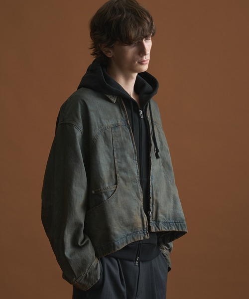 PUBLIC DENIM BLEACH BLOUSON/ヴィンテージライクデニムジップブルゾン