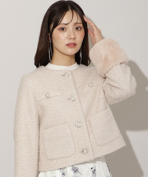 再入荷予約受付中】ノーカラーブークレショートコート（ノーカラー