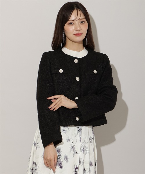 ノーカラーブークレショートコート（ノーカラーコート