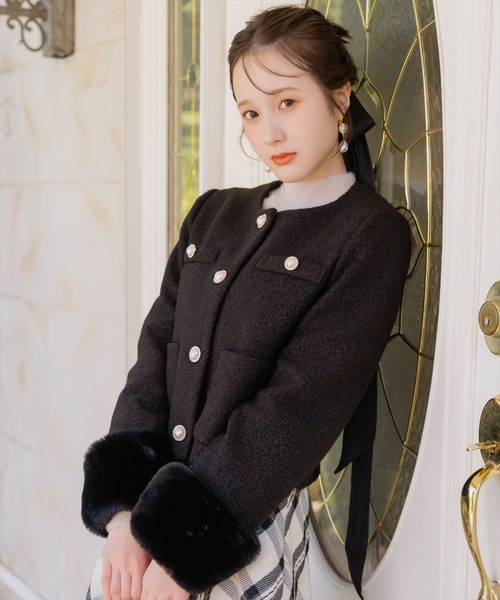 VACHEMENT│2wayフーデッド ショートコート ノーカラー ブラック 2WAYフーデッドショートコート（1226WM06） | COMME CA