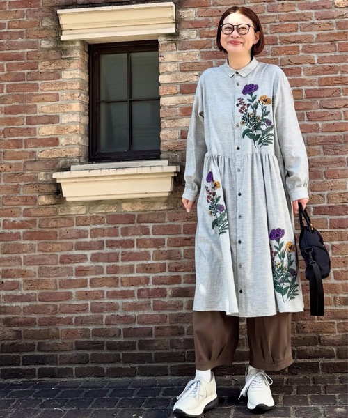 セール】レーヨンナイロンストレッチ フラワーワンポイント刺繍