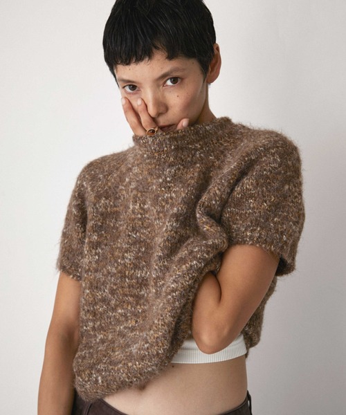 VION(ヴィオン)の「メランジハーフスリーブニット / Melange Half Sleeve Knit(ニット/セーター・レディース・ブラック/ブラウン・FREE)」の2枚目の写真