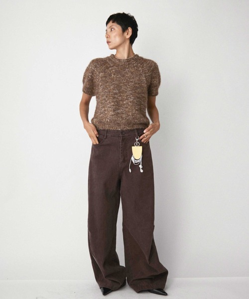 VION(ヴィオン)の「メランジハーフスリーブニット / Melange Half Sleeve Knit(ニット/セーター・レディース・ブラック/ブラウン・FREE)」の5枚目の写真
