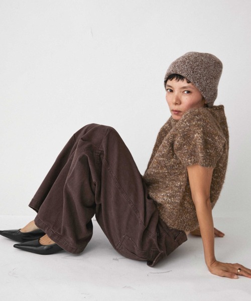 VION(ヴィオン)の「メランジハーフスリーブニット / Melange Half Sleeve Knit(ニット/セーター・レディース・ブラック/ブラウン・FREE)」の7枚目の写真