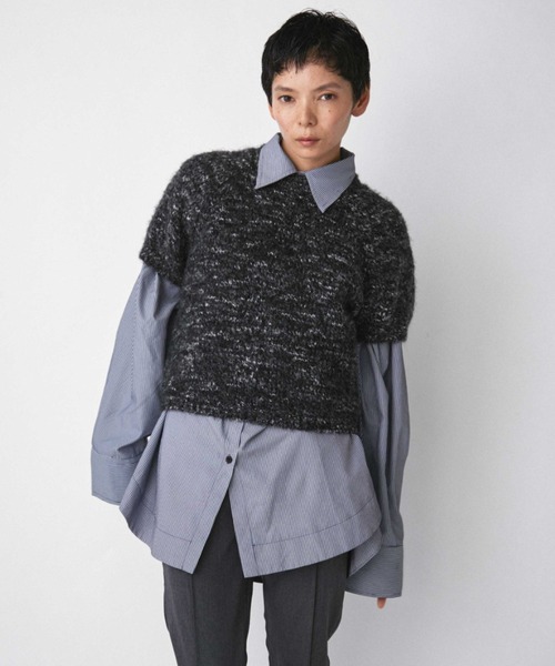 VION(ヴィオン)の「メランジハーフスリーブニット / Melange Half Sleeve Knit(ニット/セーター・レディース・ブラック/ブラウン・FREE)」の10枚目の写真