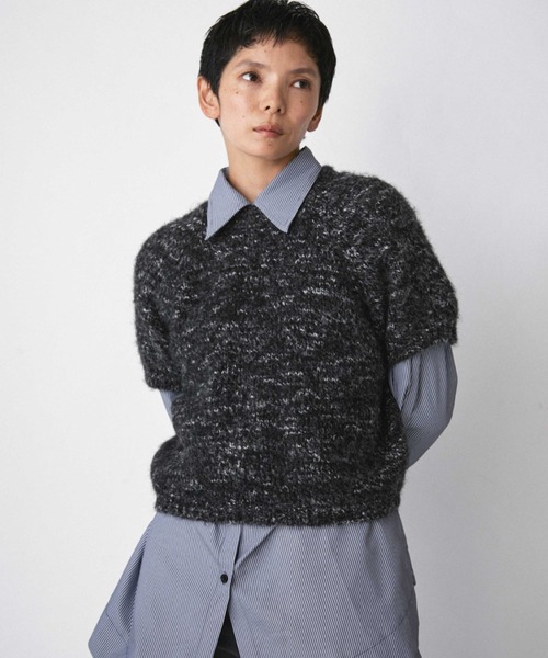 VION(ヴィオン)の「メランジハーフスリーブニット / Melange Half Sleeve Knit(ニット/セーター・レディース・ブラック/ブラウン・FREE)」の12枚目の写真