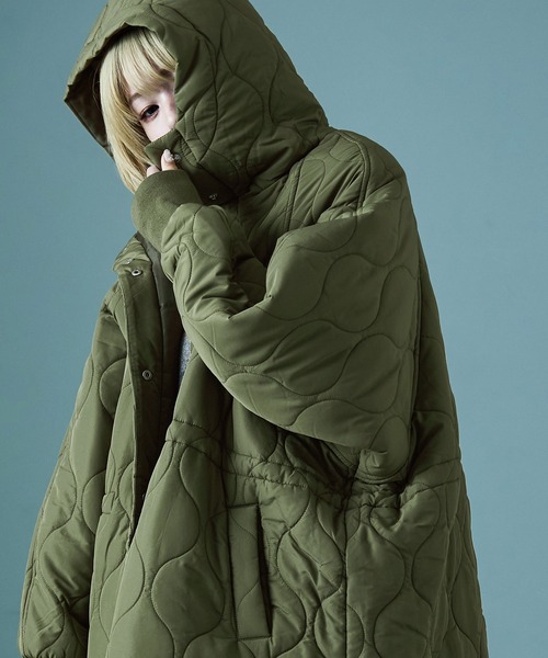 フード付き オーバーサイズ キルティングロングコート(ダウン フード付き オーバーサイズ キルティングロングコート(ダウン