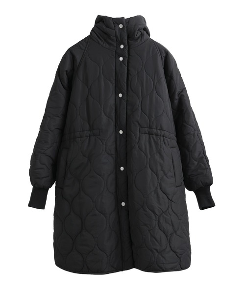 フード付き オーバーサイズ キルティングロングコート（ダウン