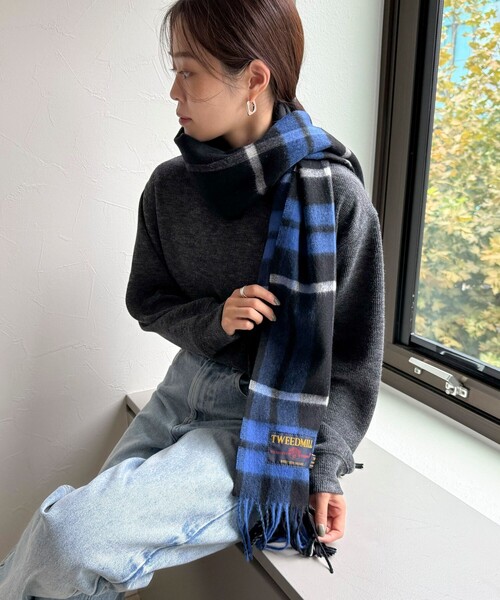 TWEED MILL（ツイードミル）の「【TWEED MILL/ツイードミル】ウールチェックストール48（ストール/ショール・レディース・ブルー系その他/ベージュ系その他/ベージュ系その他3/ブラック系その他/ブルー系その他4/グレー系その他・FREE）」の8枚目の写真