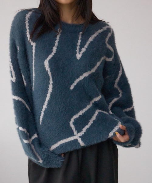 AZUL by moussy（アズールバイマウジー）の「ニュアンス柄ニットトップス（ニット/セーター・レディース・グレー/アイボリー/ブラック・FREE）」の3枚目の写真