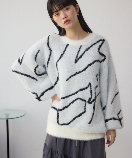 AZUL by moussy（アズールバイマウジー）の「ニュアンス柄ニットトップス（ニット/セーター・レディース・グレー/アイボリー/ブラック・FREE）」の2枚目の写真