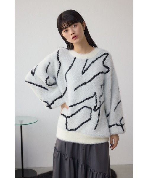 AZUL by moussy（アズールバイマウジー）の「ニュアンス柄ニットトップス（ニット/セーター・レディース・グレー/アイボリー/ブラック・FREE）」の6枚目の写真