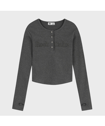 ROCKCAKE | Applique Logo Button Top - Charcoal(Tシャツ/カットソー)