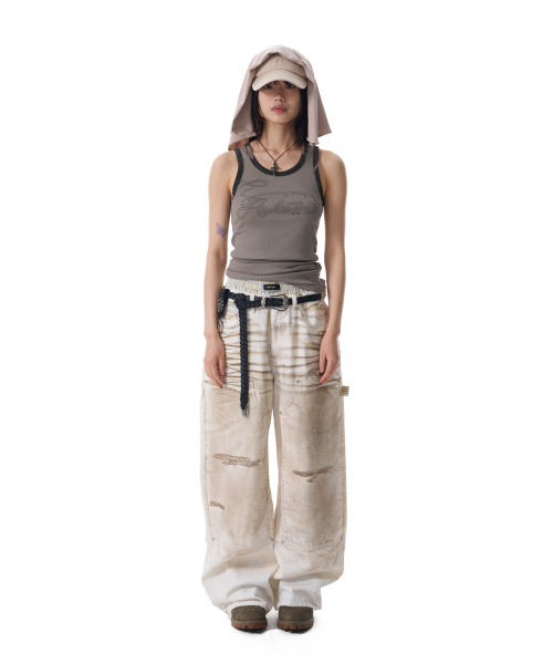 AAKAM（アーカム）の「Dirty Washed Double Knee Cotton Pants (White)（その他パンツ・レディース・その他・2/1）」の2枚目の写真