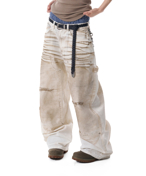 AAKAM（アーカム）の「Dirty Washed Double Knee Cotton Pants (White)（その他パンツ・レディース・その他・2/1）」の6枚目の写真