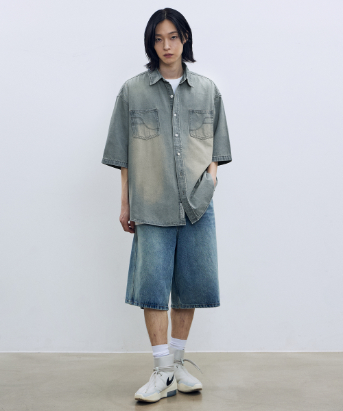 F.ILLUMINATE（フィルミネイト）の「Fステッチデニムハーフシャツ - ライトブルー（シャツ/ブラウス・レディース・その他・SMALL/MEDIUM/LARGE）」の5枚目の写真