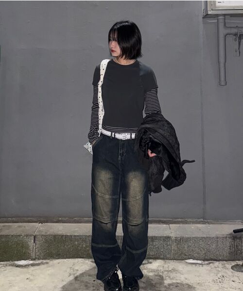 Verdnt（バーダント）の「切り替えレイヤーウォッシングワイドデニムパンツ [サンドブルー]（デニムパンツ・レディース・その他・LARGE/SMALL/MEDIUM）」の12枚目の写真